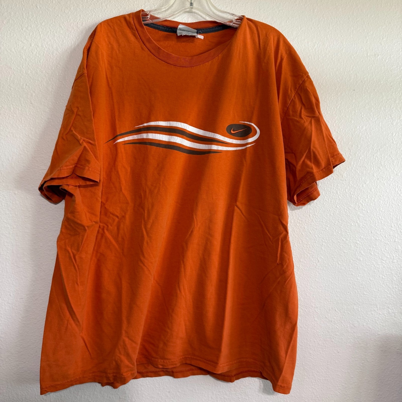 Vintage Nike T-Shirt Mens 2xl Orange Embroidered Swoosh Logo Cotton Casual Tee
